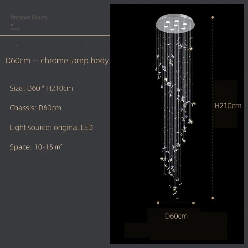 Luxury Crystal Butterfly Chandelier – Large High-Ceiling Staircase Pendant Light
