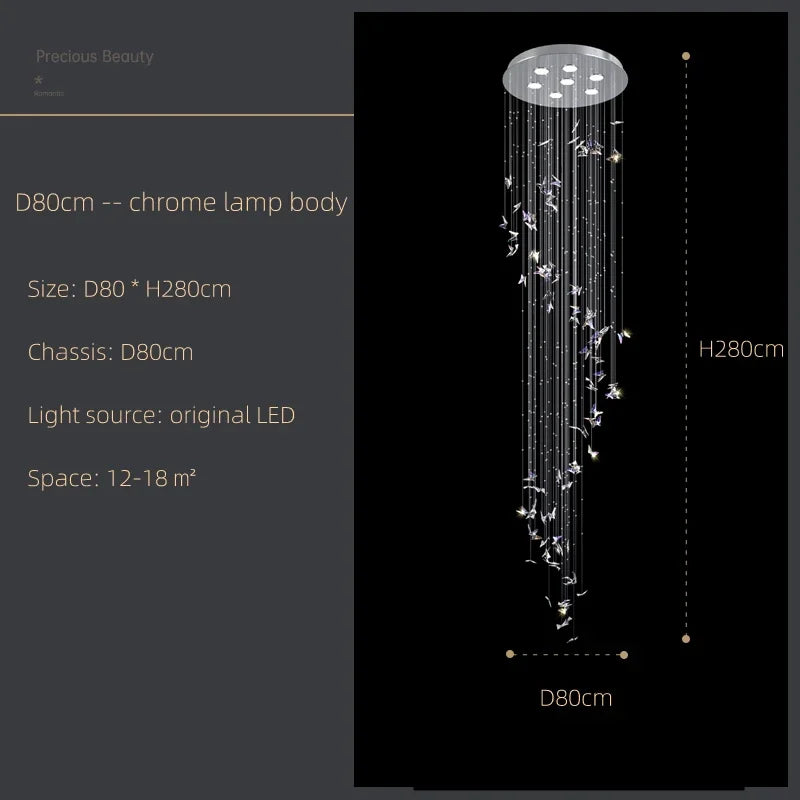 Luxury Crystal Butterfly Chandelier – Large High-Ceiling Staircase Pendant Light