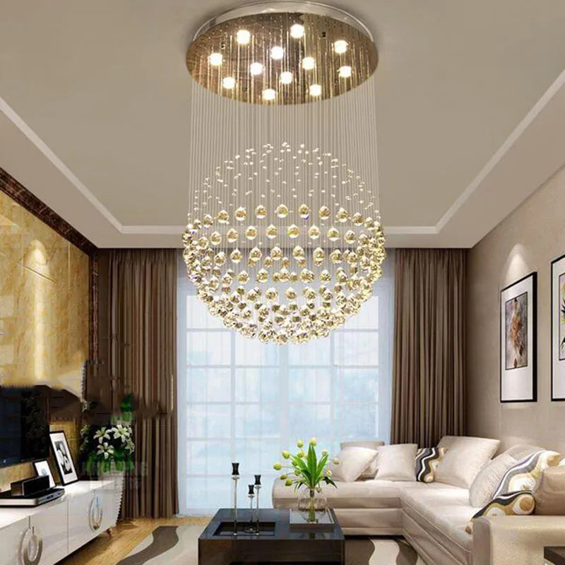 Modern Crystal LED Chandelier – Large Round Luxury Pendant Light for Living Room & Hotel