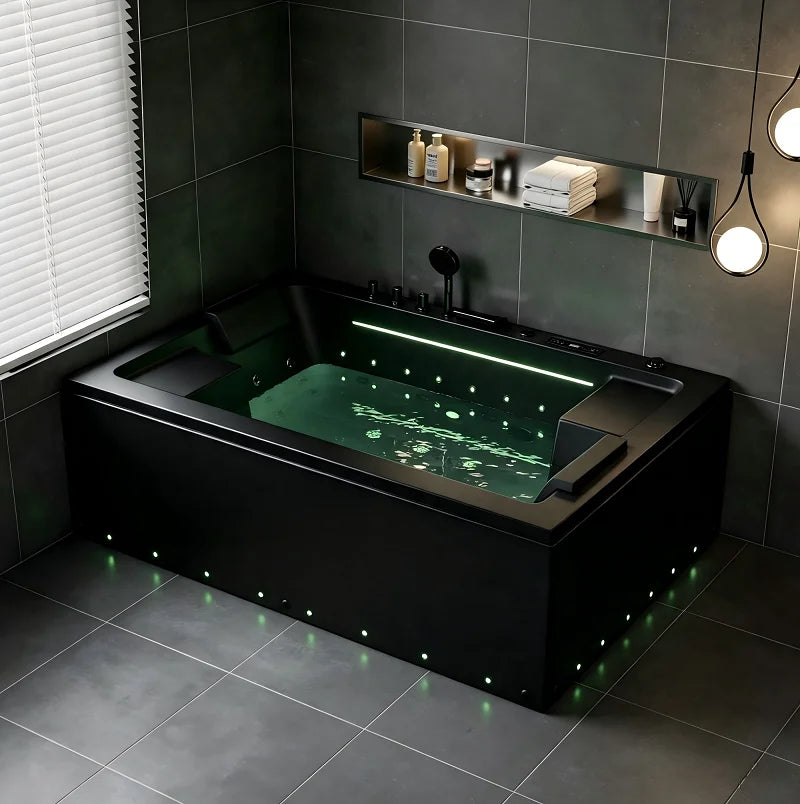 Modern Kinglauren Black Corner Jacuzzi Bathtub Whirlpool for Luxury Bathrooms
