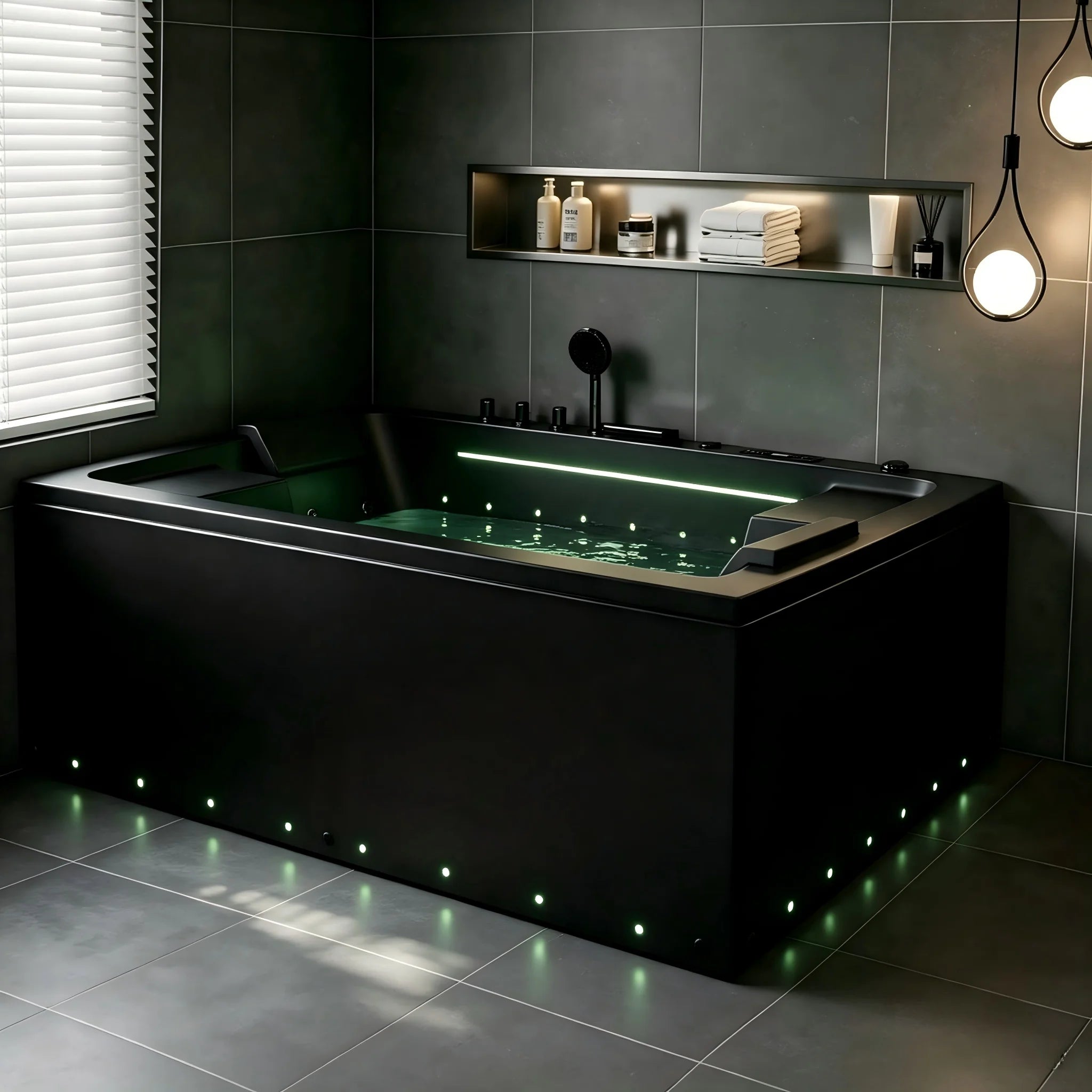 Modern Kinglauren Black Corner Jacuzzi Bathtub Whirlpool for Luxury Bathrooms