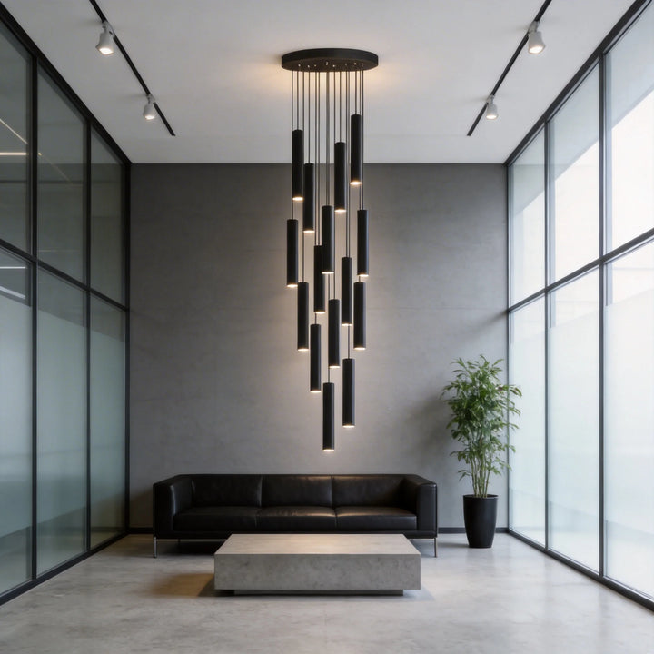 Modern LED Black Nordic Staircase Ceiling Chandelier | Long Hanging Indoor Lighting Fixture