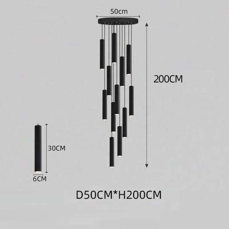 Modern LED Black Nordic Staircase Ceiling Chandelier | Long Hanging Indoor Lighting Fixture