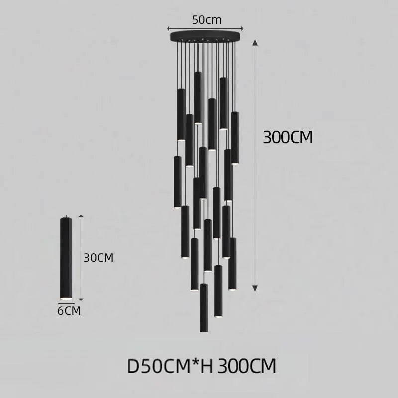 Modern LED Black Nordic Staircase Ceiling Chandelier | Long Hanging Indoor Lighting Fixture