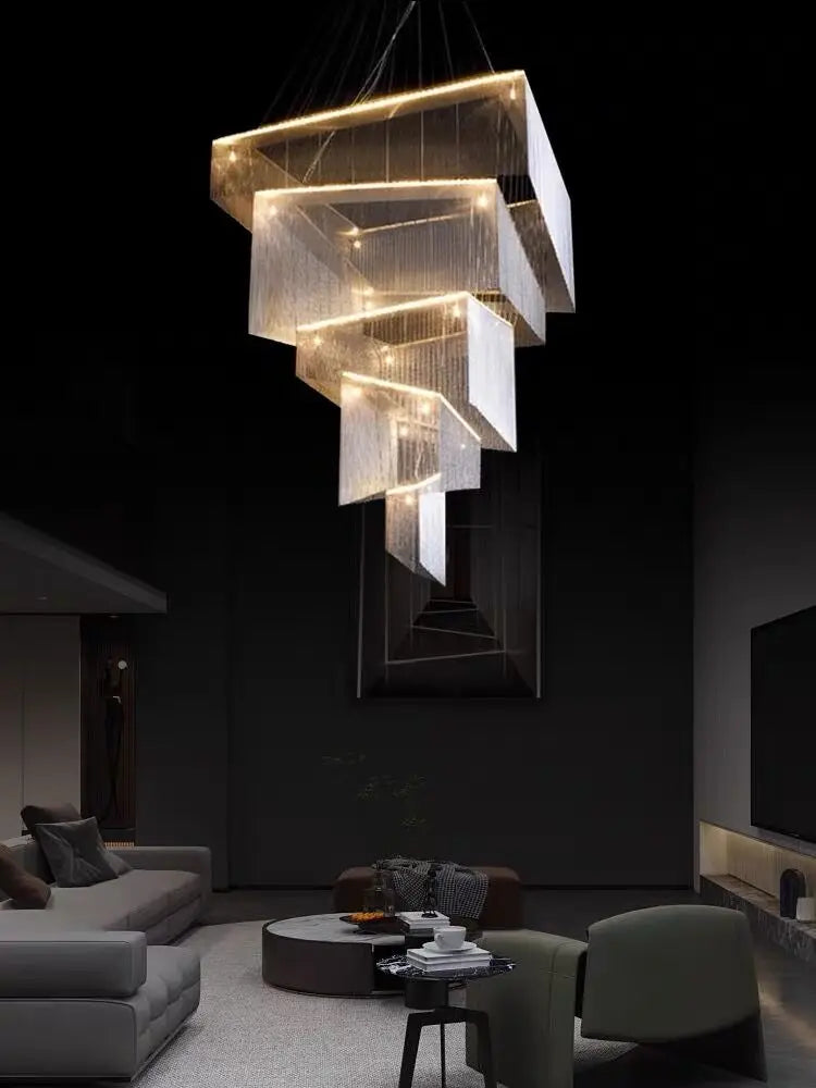 Modern Large Aluminum Chain Tassel Chandelier – Designer Pendant Lamp for Living Room, Hotel & Artistic Décor