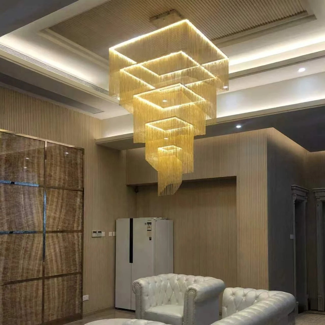 Modern Large Aluminum Chain Tassel Chandelier – Designer Pendant Lamp for Living Room, Hotel & Artistic Décor