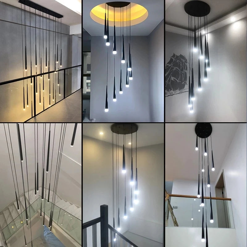 Modern LED Black Staircase Ceiling Chandelier