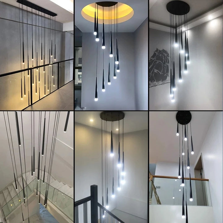Modern LED Black Staircase Ceiling Chandelier