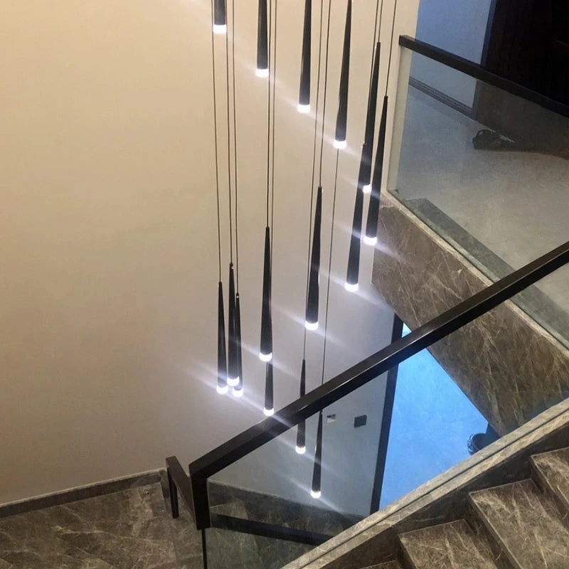 Modern LED Black Staircase Ceiling Chandelier
