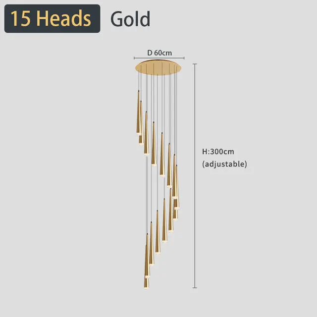 Modern LED Black Staircase Ceiling Chandelier
