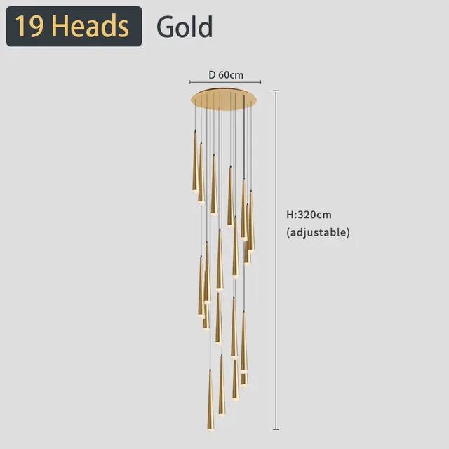 Modern LED Black Staircase Ceiling Chandelier