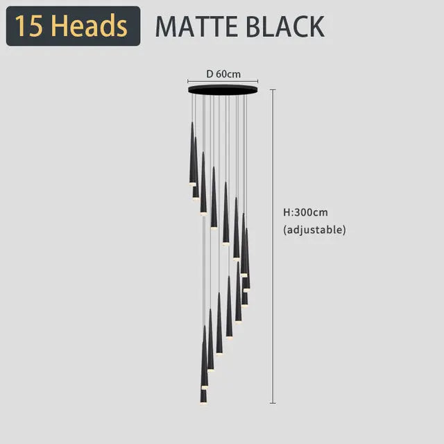 Modern LED Black Staircase Ceiling Chandelier