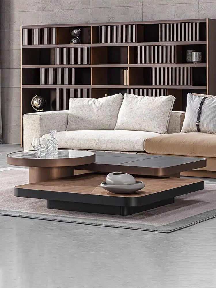 Modern Luxury Design Natural Marble Stainless Steel Solid Wood High-End  Coffee Table