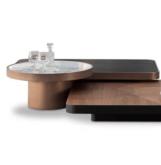 Modern Luxury Design Natural Marble Stainless Steel Solid Wood High-End  Coffee Table