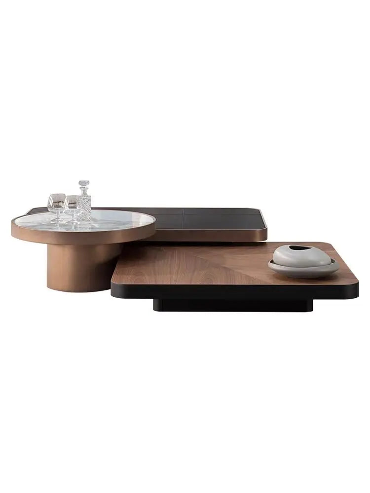 Modern Luxury Design Natural Marble Stainless Steel Solid Wood High-End  Coffee Table