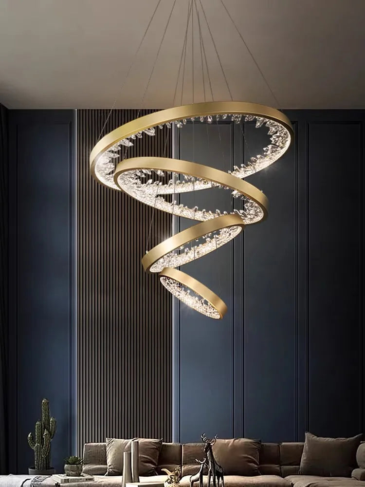 Modern Luxury Ring Crystal LED Dimmable Chandelier – Circular Hanging Lamp for Living Room, Dining Room Bedroom