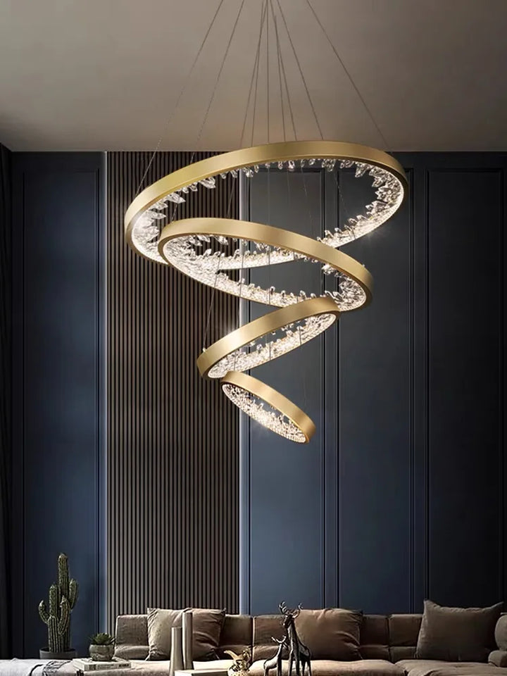 Modern Luxury Ring Crystal LED Dimmable Chandelier – Circular Hanging Lamp for Living Room, Dining Room Bedroom