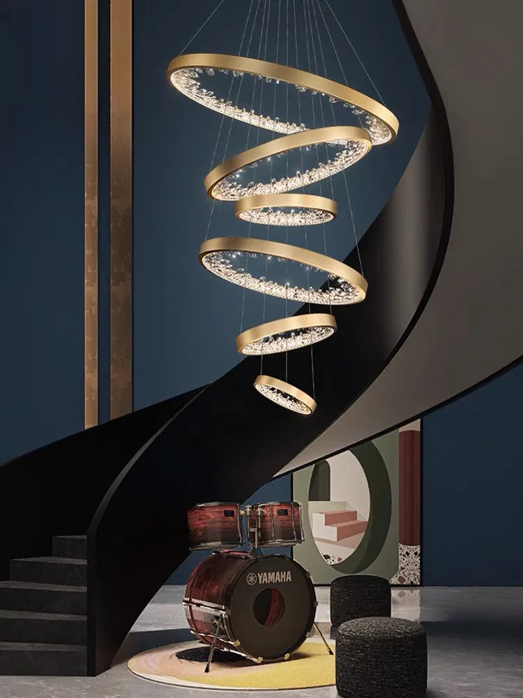 Modern Luxury Ring Crystal LED Dimmable Chandelier – Circular Hanging Lamp for Living Room, Dining Room Bedroom