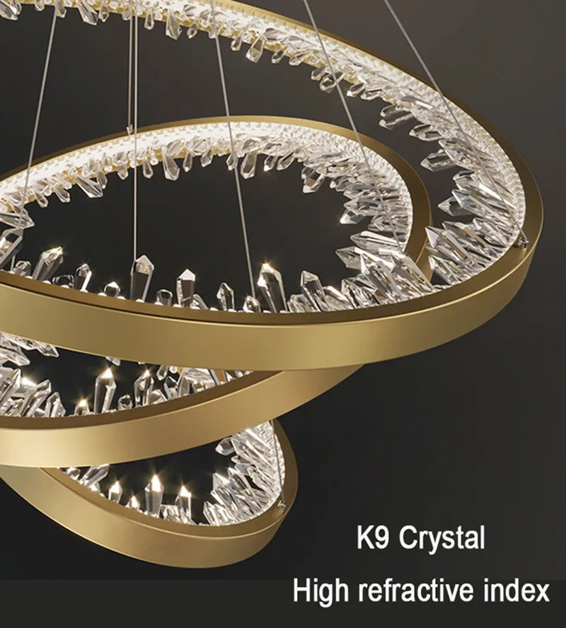 Modern Luxury Ring Crystal LED Dimmable Chandelier – Circular Hanging Lamp for Living Room, Dining Room Bedroom