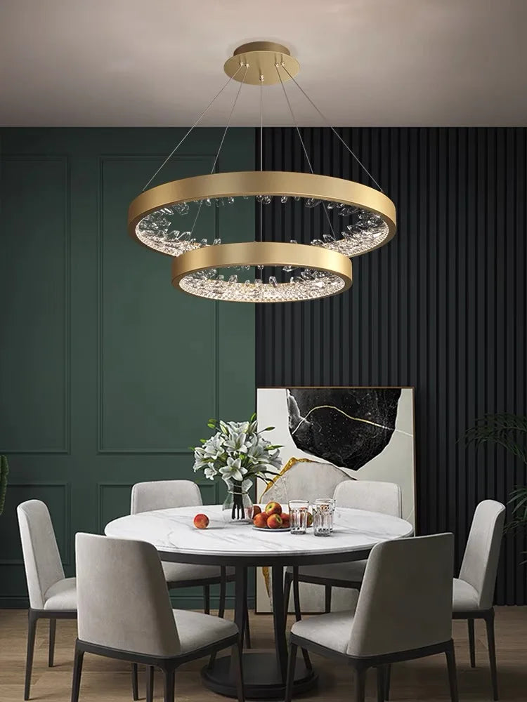 Modern Luxury Ring Crystal LED Dimmable Chandelier – Circular Hanging Lamp for Living Room, Dining Room Bedroom
