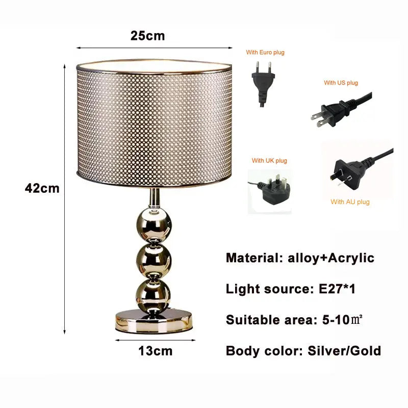 Modern Luxury Silver Gold Table Lamp – Contemporary Bedroom and Living Room Lighting