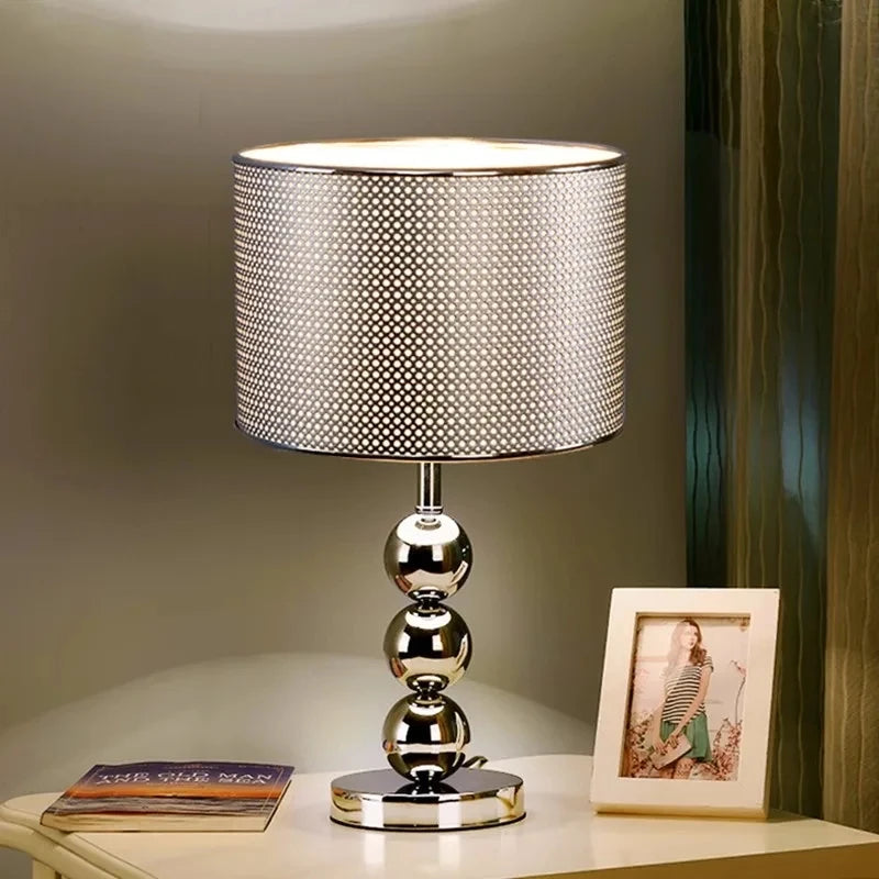 Modern Luxury Silver Gold Table Lamp – Contemporary Bedroom and Living Room Lighting