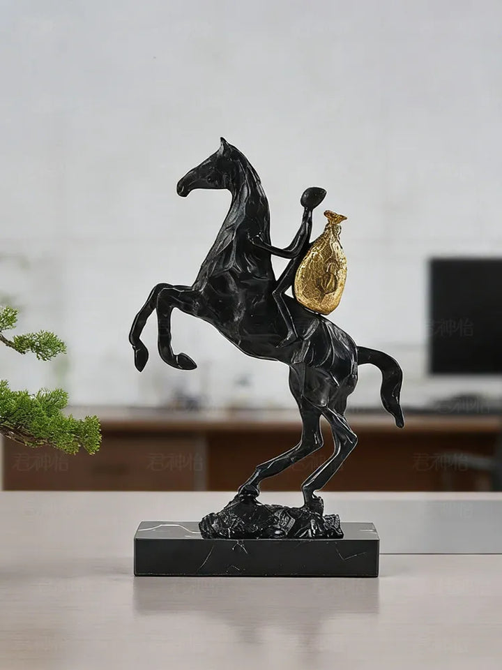 Modern Luxury Wealth Horse Sculpture – Elegant Resin Home Decor