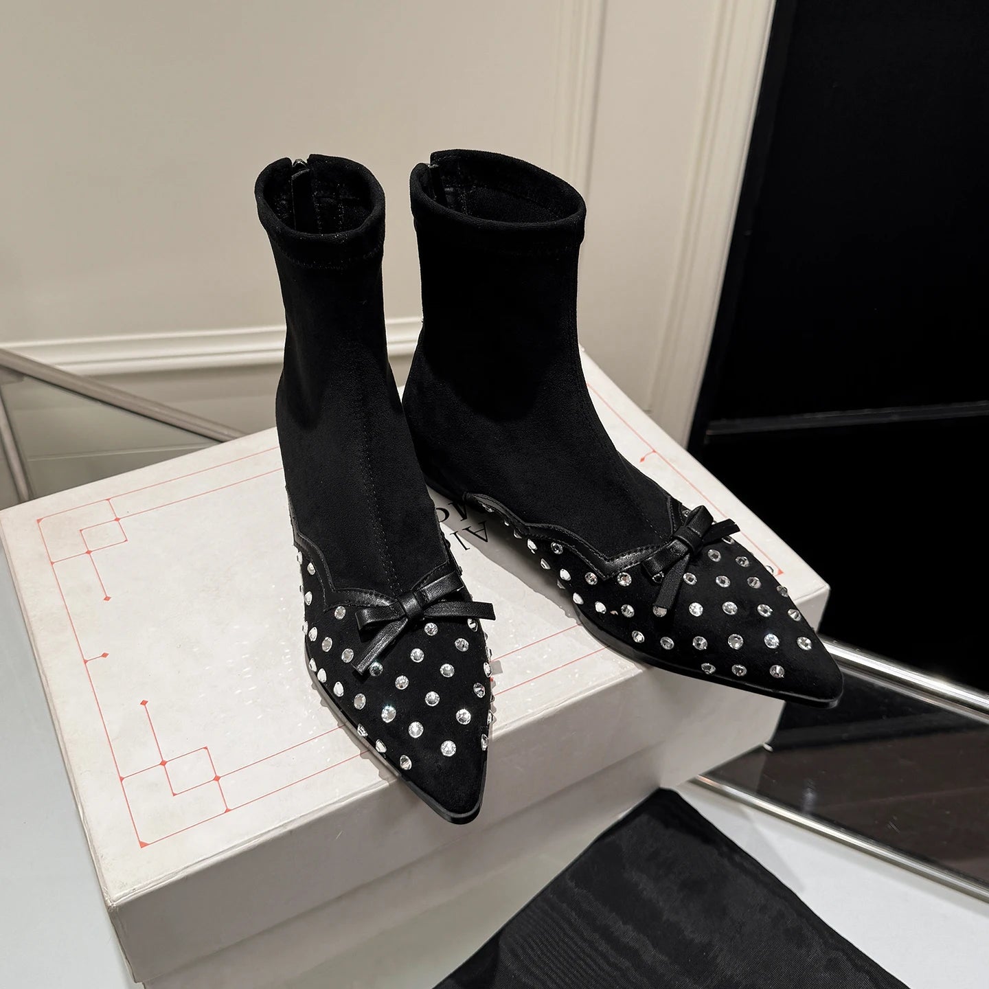 Modern Rhinestone Crystal Boots – Women's Glamorous Chunky Heel Ankle Booties