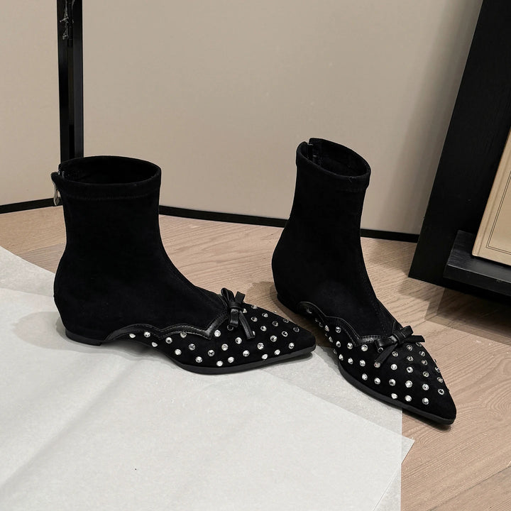 Modern Rhinestone Crystal Boots – Women's Glamorous Chunky Heel Ankle Booties
