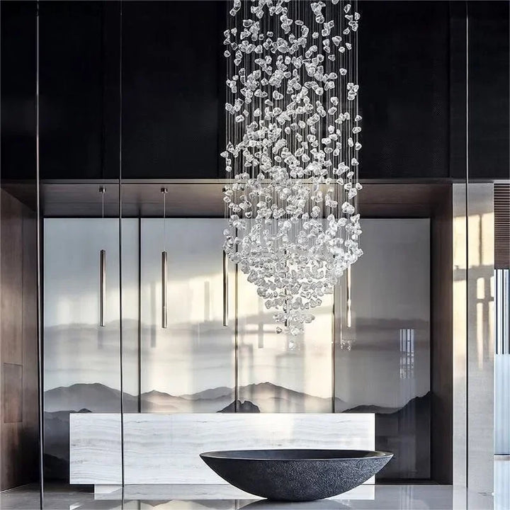 Luxury Stone Crystal LED Chandelier – Large Staircase & Hallway Pendant Light