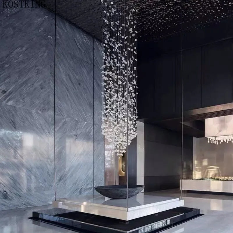 Luxury Stone Crystal LED Chandelier – Large Staircase & Hallway Pendant Light