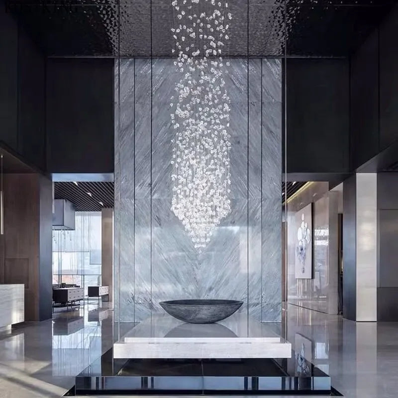 Luxury Stone Crystal LED Chandelier – Large Staircase & Hallway Pendant Light