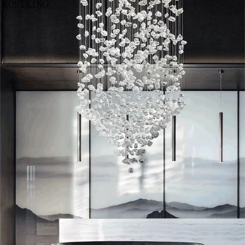Luxury Stone Crystal LED Chandelier – Large Staircase & Hallway Pendant Light