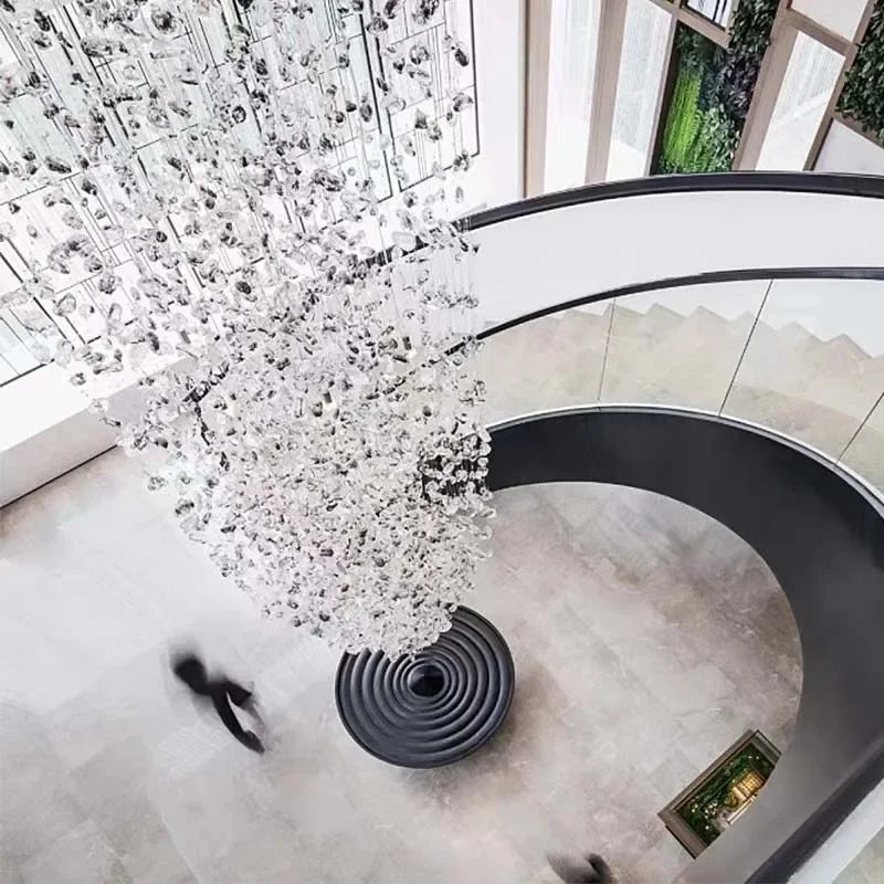 Luxury Stone Crystal LED Chandelier – Large Staircase & Hallway Pendant Light