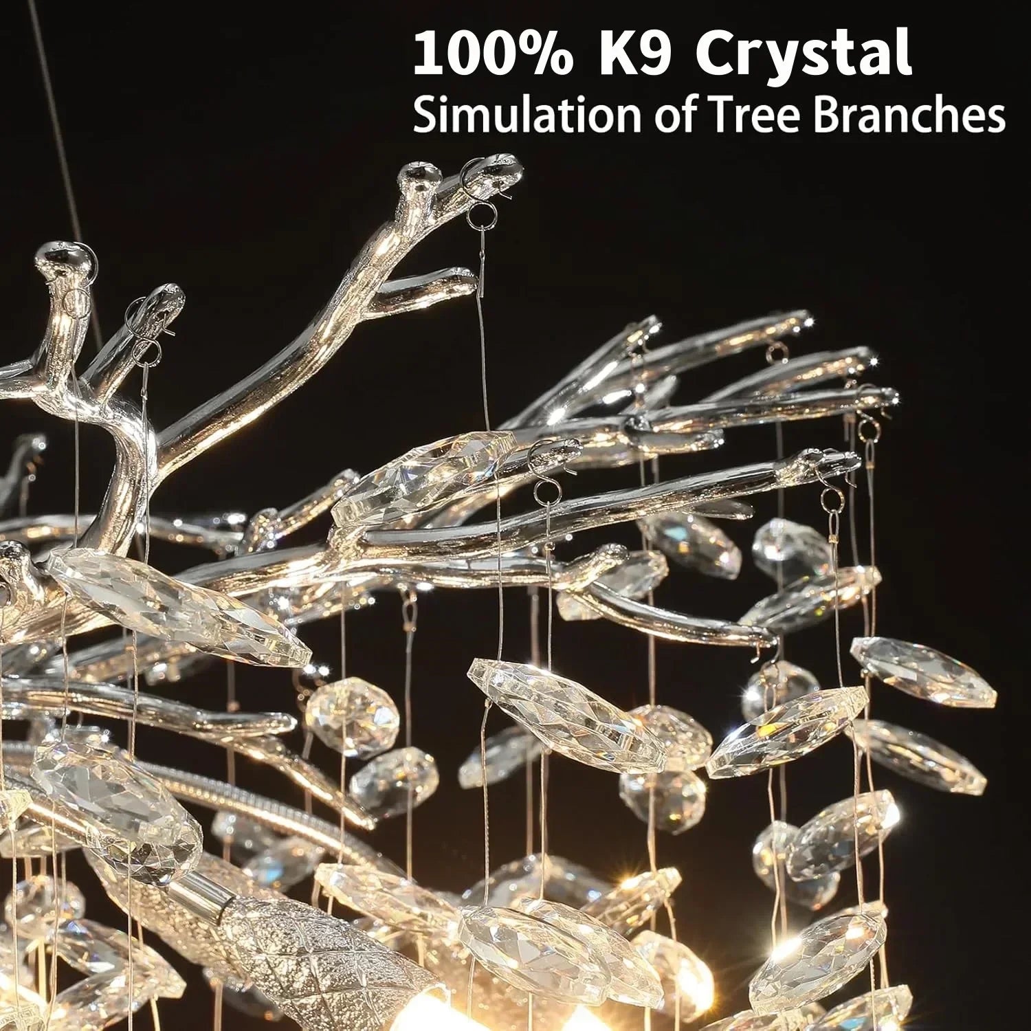 Modern Chrome Crystal Branch Chandelier – Luxury Round LED Ceiling Light for Living Room, Dining Room Bedroom