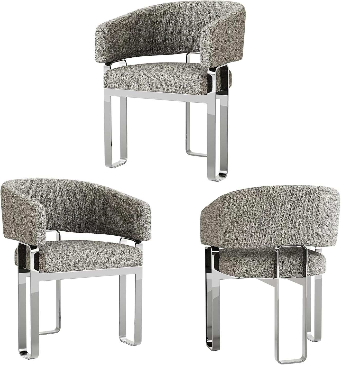 New Dining Chairs Set of 2 – Bouclé Upholstered Barrel Armchairs, Modern Grey Dining Room Accent Chairs