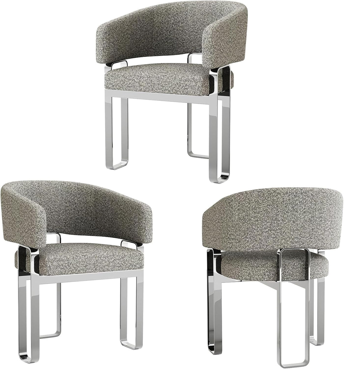 New Dining Chairs Set of 2 – Bouclé Upholstered Barrel Armchairs, Modern Grey Dining Room Accent Chairs