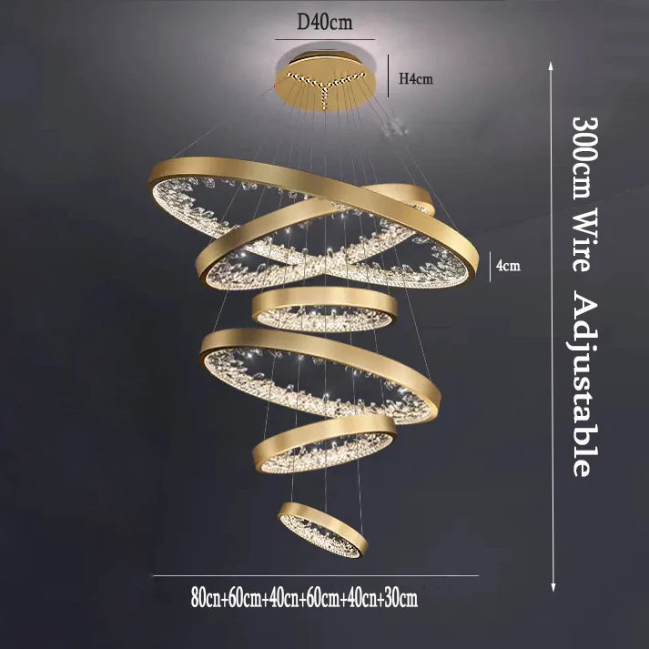 Modern Luxury Ring Crystal LED Dimmable Chandelier – Circular Hanging Lamp for Living Room, Dining Room Bedroom