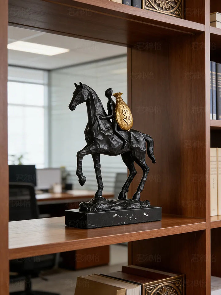 Modern Luxury Wealth Horse Sculpture – Elegant Resin Home Decor