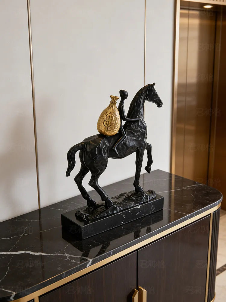 Modern Luxury Wealth Horse Sculpture – Elegant Resin Home Decor