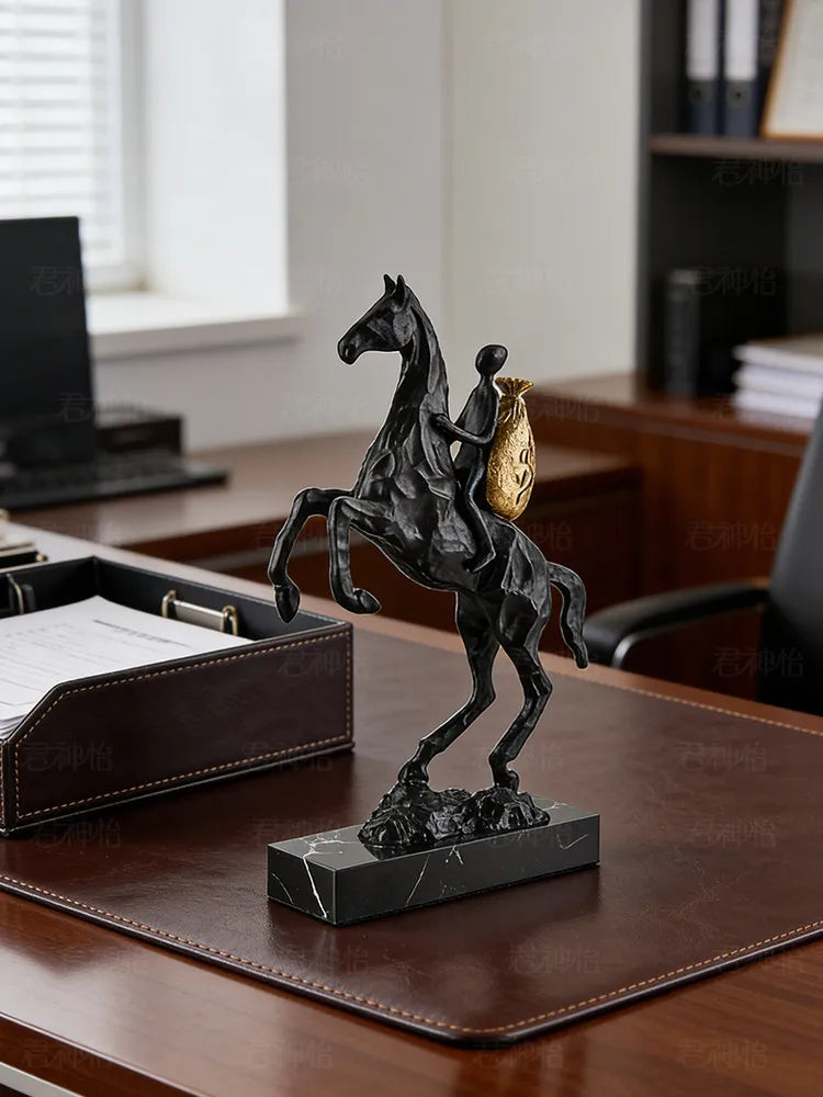 Modern Luxury Wealth Horse Sculpture – Elegant Resin Home Decor