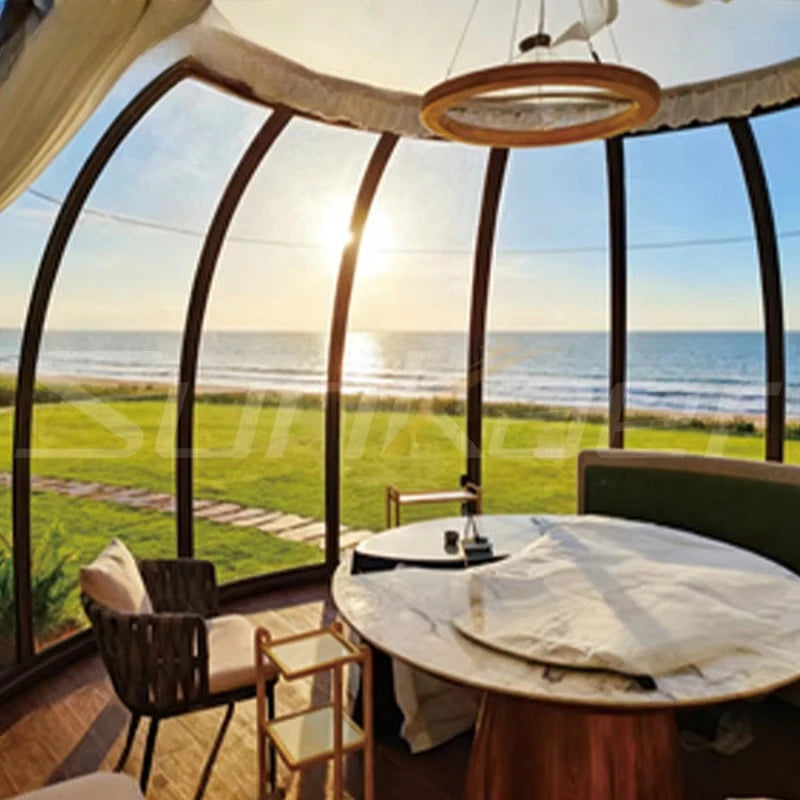 Modern Polycarbonate Geodesic Dome Tent – Prefab House & Hotel Use | 10-Year Warranty | Easy Installation