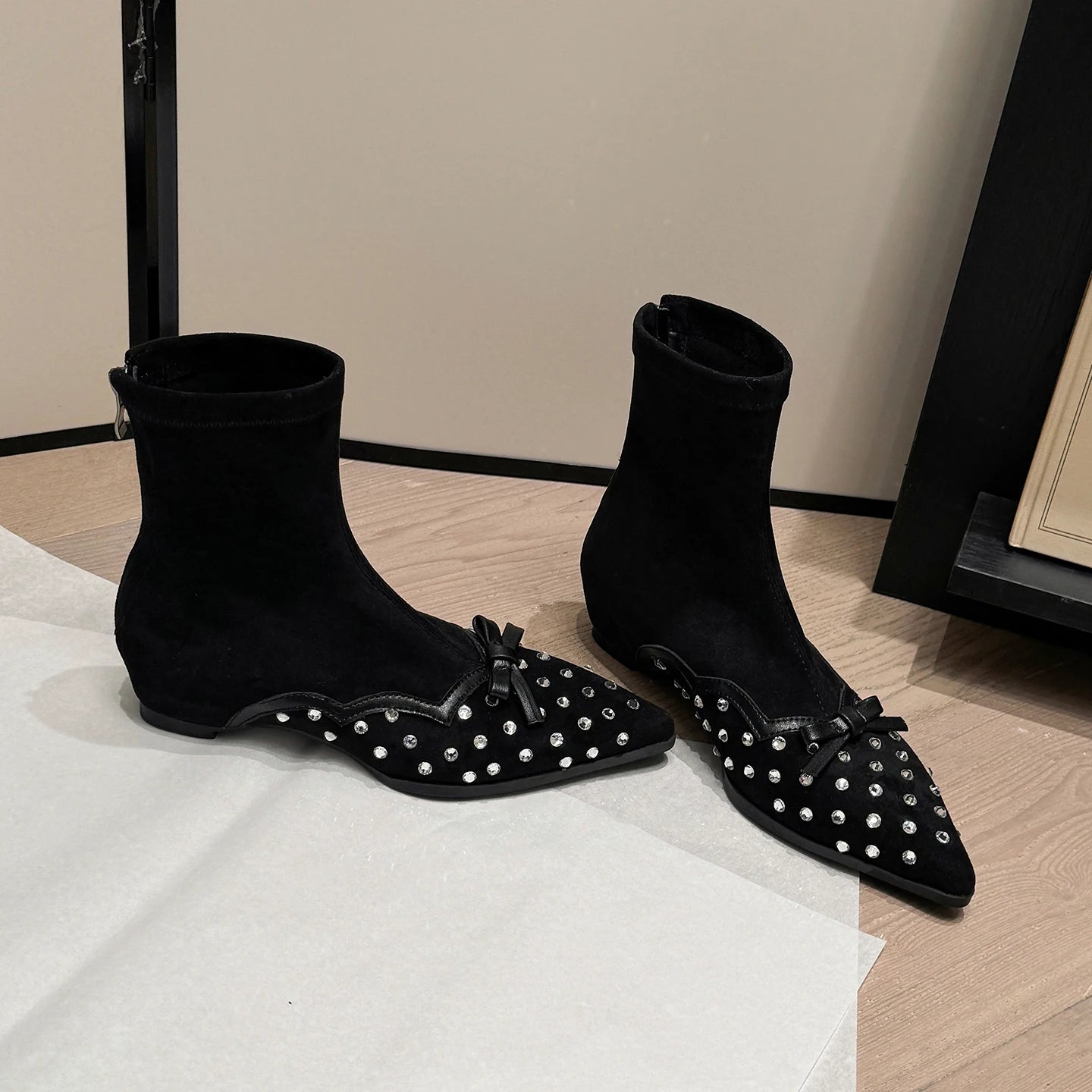 Modern Rhinestone Crystal Boots – Women's Glamorous Chunky Heel Ankle Booties