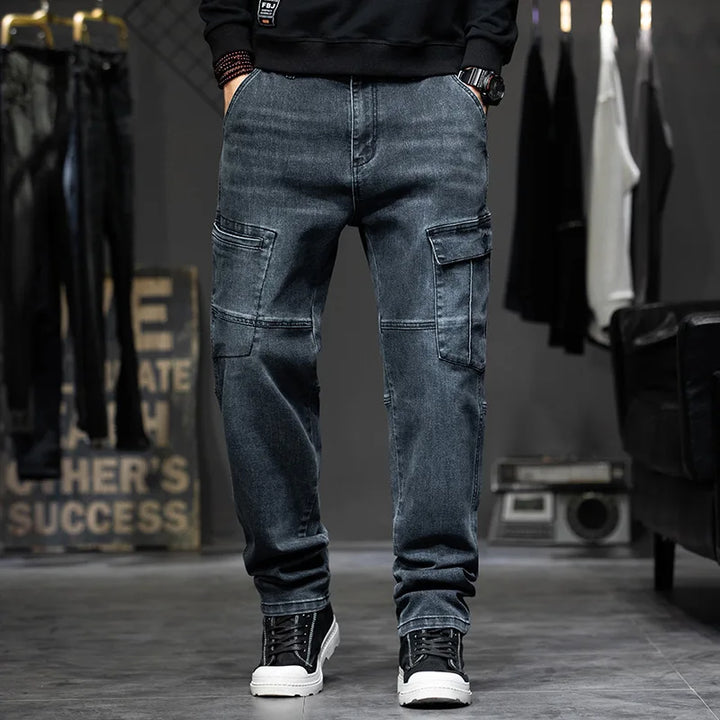 Men’s Multi-Pocket Baggy Jeans – Loose Straight-Leg Denim Pants, Casual Streetwear Trousers