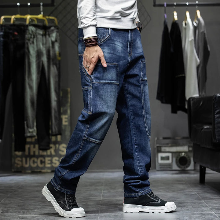 Men’s Multi-Pocket Baggy Jeans – Loose Straight-Leg Denim Pants, Casual Streetwear Trousers