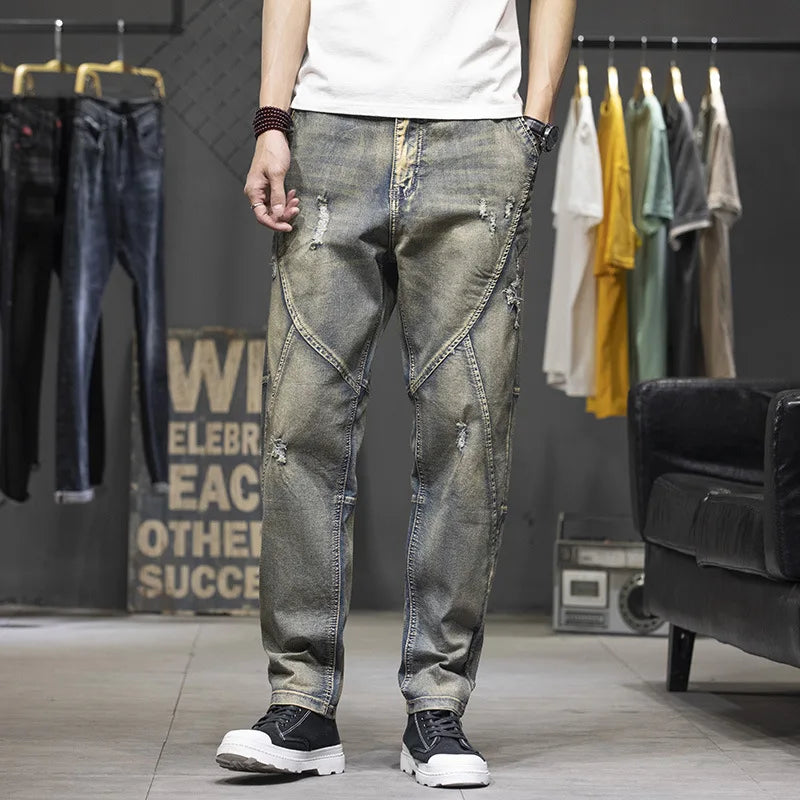 Men’s Multi-Pocket Baggy Jeans – Loose Straight-Leg Denim Pants, Casual Streetwear Trousers