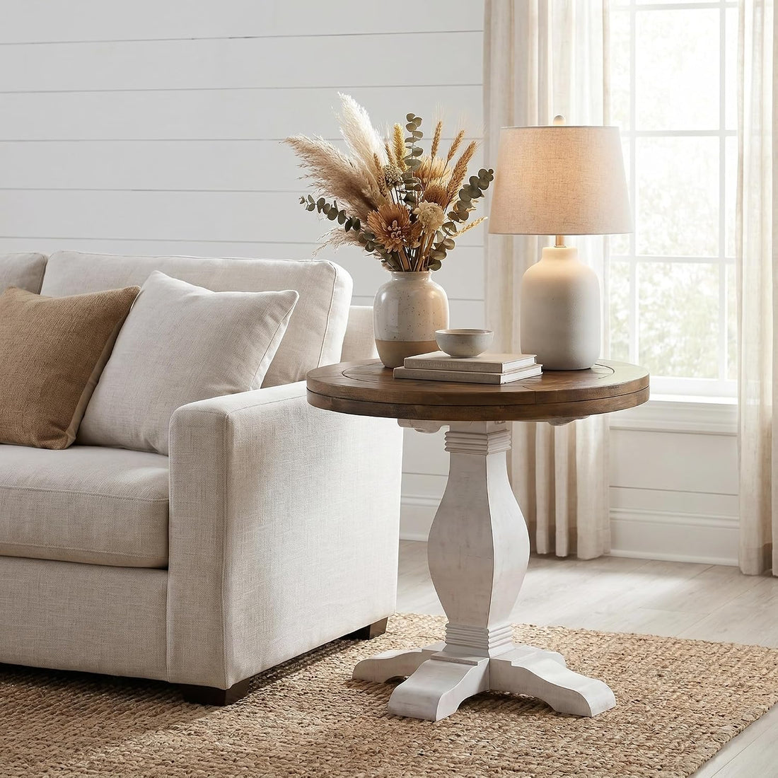 New Solid Wood Home Decor Round End Side Accent Living Room Table, Nightstand Bedside
