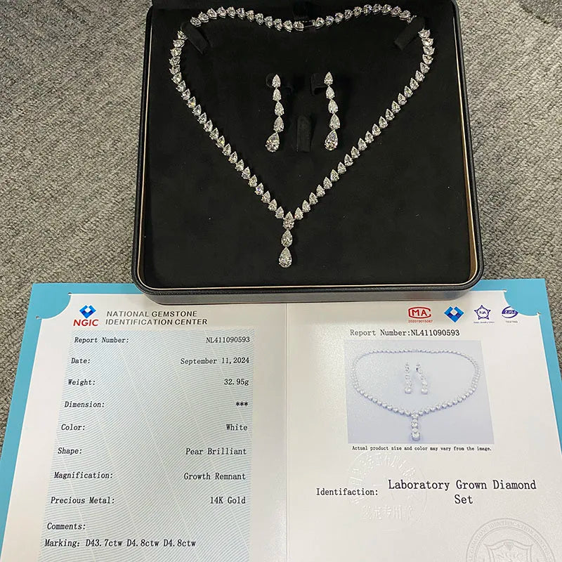 New 14K White Gold Pear-Cut Lab-Grown Diamond Women Necklace Earrings Set