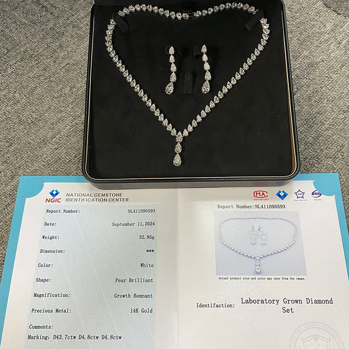 New 14K White Gold Pear-Cut Lab-Grown Diamond Women Necklace Earrings Set