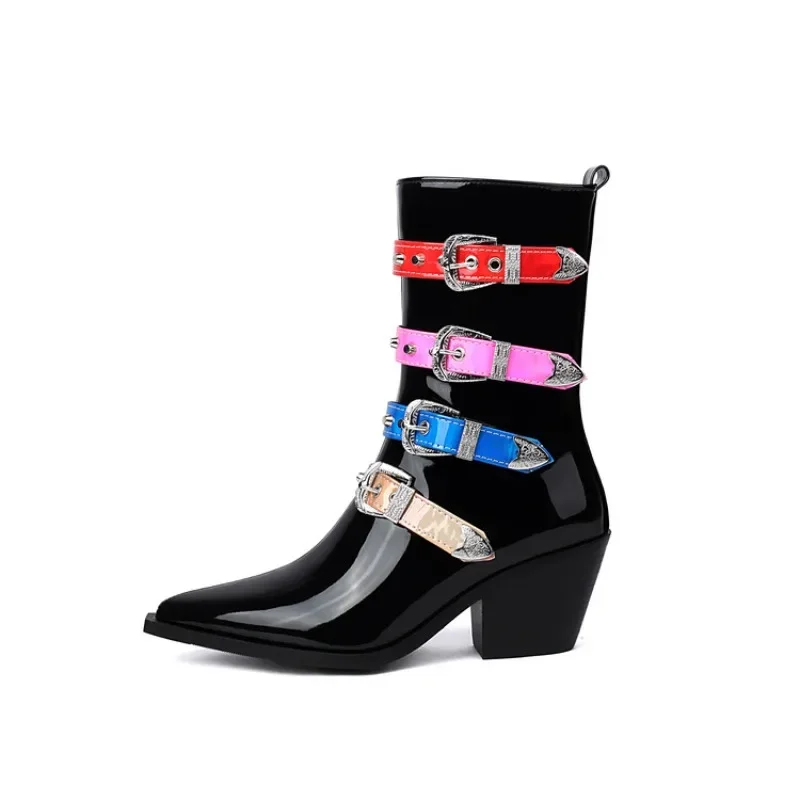 Women's Belt Buckle Cross-Strap Knee-High Boots –  Platform Thick Sole Boots